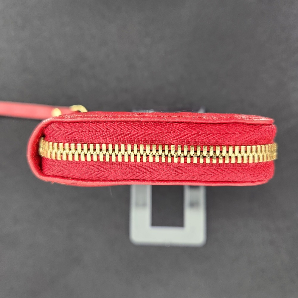 MICHAEL KORS Red Ostrich Embossed Leather Wristlet Wallet Gold Hardware - Picture 7 of 13